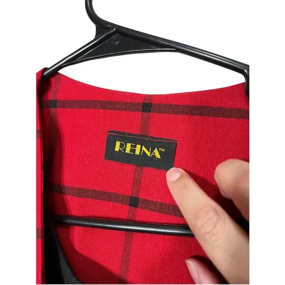Vintage Reina Red Black Window‎ Pane Plaid Blazer Size L/XL - Picture 6 of 7